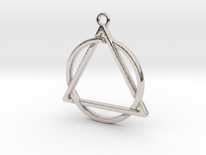 Circle and triangle intertwined in Rhodium Plated Brass
