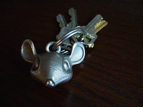 Mouse-head keychain in Polished Bronzed Silver Steel