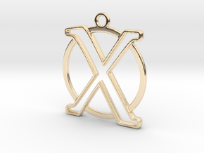 Initial X & circle monogram 35mm in 14k Gold Plated Brass
