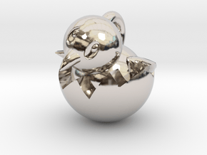 Hatching Chick Emoji Pendant in Rhodium Plated Brass