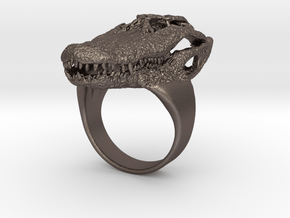 Alligator Skull Ring in Polished Bronzed-Silver Steel: Large