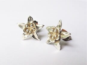 Columbine Flower Earrings in Polished Silver