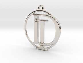 Initials D&I and circle monogram in Rhodium Plated Brass