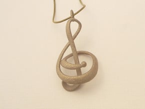 3D Treble Clef Pendant in Polished Steel in Polished Bronzed-Silver Steel