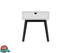 Miniature Bedside Table Series V1 - Yelkkin Dom  in White Natural Versatile Plastic: 1:12