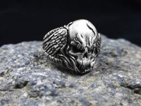 Skull Ring (Winged Fire Skull) in Antique Silver: 10 / 61.5