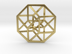4D Hypercube (Tesseract) small 1.4" in Natural Brass