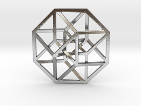 4D Hypercube (Tesseract) small 1.4" in Natural Silver