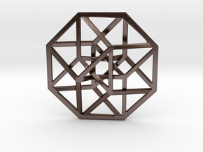 4D Hypercube (Tesseract) small 1.4" in Polished Bronze Steel