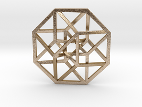 4D Hypercube (Tesseract) small 1.4" in Polished Gold Steel