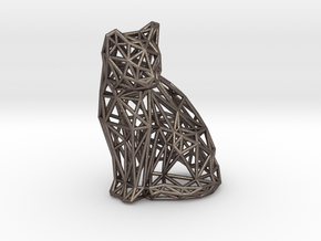 Sitting cat in Polished Bronzed-Silver Steel