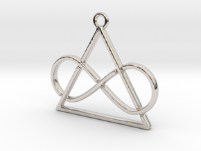 Infinite and triangle intertwined in Rhodium Plated Brass