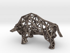Wall Street Bull Wireframe - Stainless Steel in Polished Bronzed-Silver Steel: Small