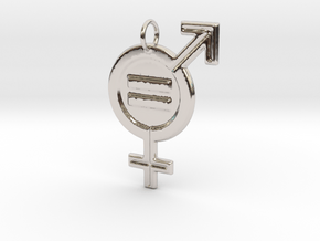 Gender Equality Pendant (V2) in Rhodium Plated Brass