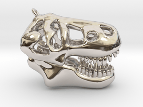 T-Rex Skull Pendant in Rhodium Plated Brass