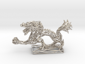 Dragon with Icosahedron in Rhodium Plated Brass