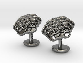 Flower of Life Cufflinks in Polished Silver