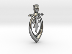 A long art deco flower [pendant] in Polished Silver