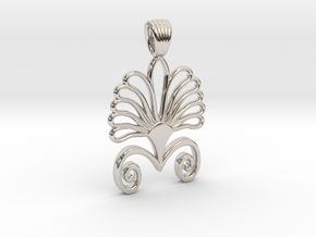 Art deco flower palm [pendant] in Rhodium Plated Brass