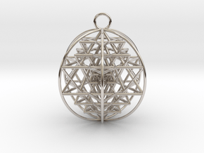 3D Sri Yantra 6 Sided Optimal Pendant 2" in Platinum