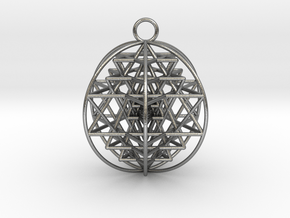 3D Sri Yantra 6 Sided Optimal Pendant 2" in Natural Silver