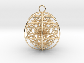 3D Sri Yantra 6 Sided Optimal Pendant 2" in 14k Gold Plated Brass