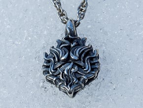 Heart Fire Flame jewlery Flaming Heart Pendant  in Antique Silver