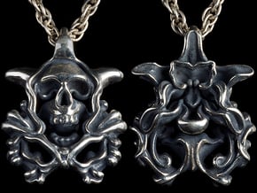 Double Sided Life Death Orchid Skull pendant in Antique Silver