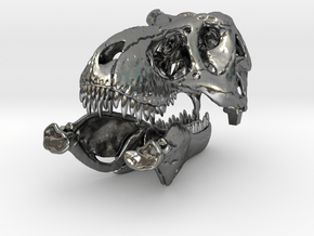 T. rex - metallic dinosaur skull in Polished Silver: 1:20
