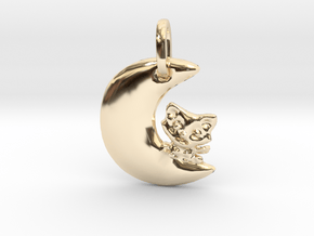 Crescent Moon and Cat Pendant in 14K Yellow Gold