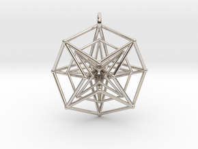 Double Hypercube pendant with ring in Rhodium Plated Brass