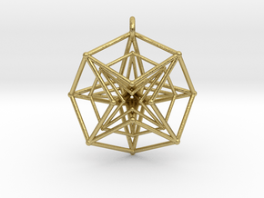 Double Hypercube pendant with ring in Natural Brass