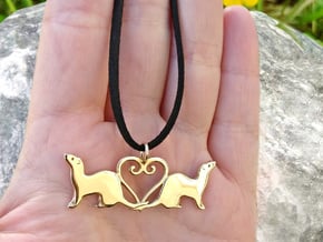 Double ferret pendant in Polished Bronze