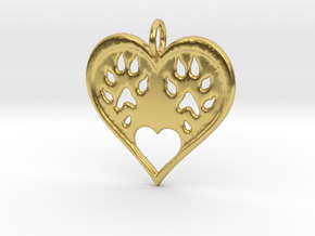 Ferret paw print pendant - precious in Polished Brass