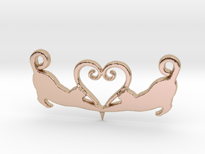 Double cat heart pendant in 14k Rose Gold Plated Brass