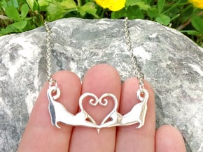Double cat heart pendant in Polished Silver