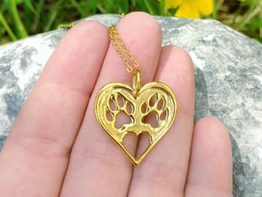 Cat paw print love heart pendant in 18k Gold Plated Brass