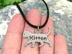 Kitten pendant, cat pendant, pet play pendant in Polished Bronzed Silver Steel