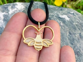 Bee pendant bumblebee necklace heart in 18k Gold Plated Brass