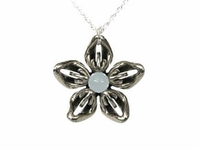 White Moonstone Transgender Flower Necklace in Polished Bronzed-Silver Steel