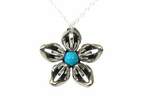 Sleeping Beauty Turquoise Trans Flower Necklace in Polished Bronzed-Silver Steel