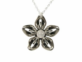 Rose Quartz Transgender Flower Necklace in Polished Bronzed-Silver Steel