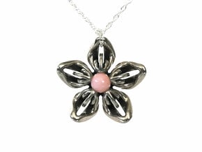 Pink Coral Transgender Flower Necklace in Polished Bronzed-Silver Steel