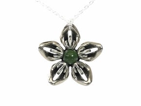 Nephrite Jade Transgender Flower Necklace in Polished Bronzed-Silver Steel