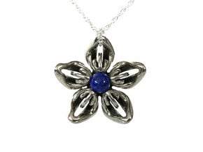 Lapis Lazuli Transgender Flower Necklace in Polished Bronzed-Silver Steel