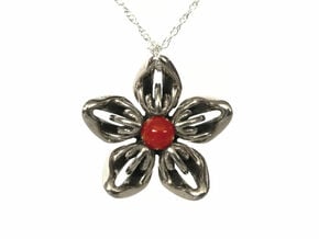 Carnelian Transgender Flower Necklace in Polished Bronzed-Silver Steel