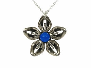 Blue Onyx Transgender Flower Necklace in Polished Bronzed-Silver Steel