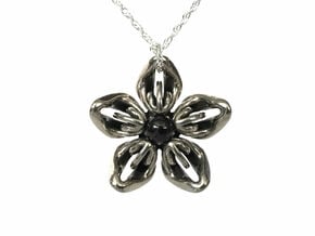 Black Onyx Transgender Flower Necklace in Polished Bronzed-Silver Steel