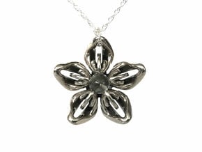 Quartz Transgender Flower Necklace in Polished Bronzed-Silver Steel