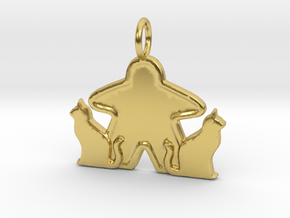 Cat meeple pendant  in Polished Brass